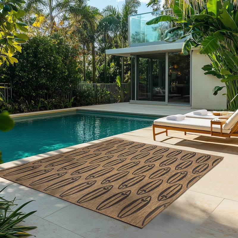 Disney Licensed Mickey Mouse Indoor Outdoor Flatweave Area Rug Tropical Surfing Polypropylene Coastal Accent Rug