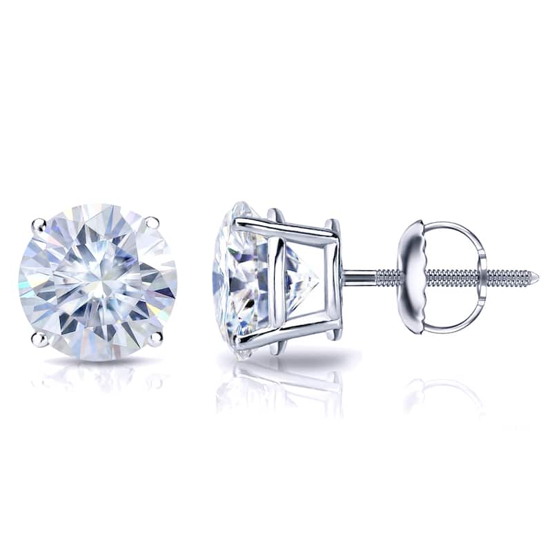 Auriya 18k Gold 3 1/2ctw Round Moissanite Stud Earrings - 7.8 mm, Screw-Backs - White