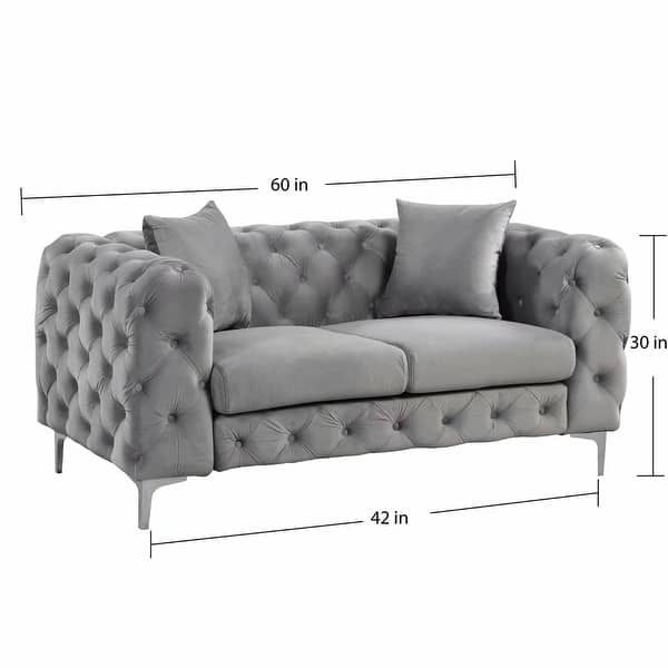 dimension image slide 0 of 2, Morden Fort Modern Contemporary Love Seat with Deep Button Tufting Dutch Velvet, Solid Wood Frame and Iron Legs