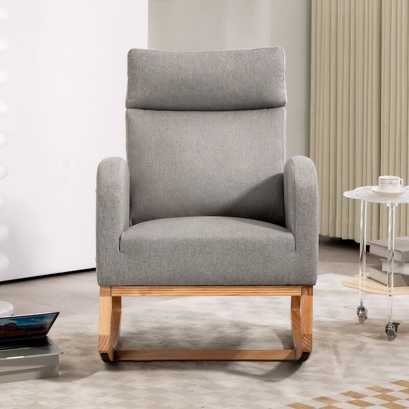 Nursery Chair Rocking Chair Glider Chair, Upholstered Accent Chair with Rubber Wood Legs, Comfy High Backrest, Side Pockets