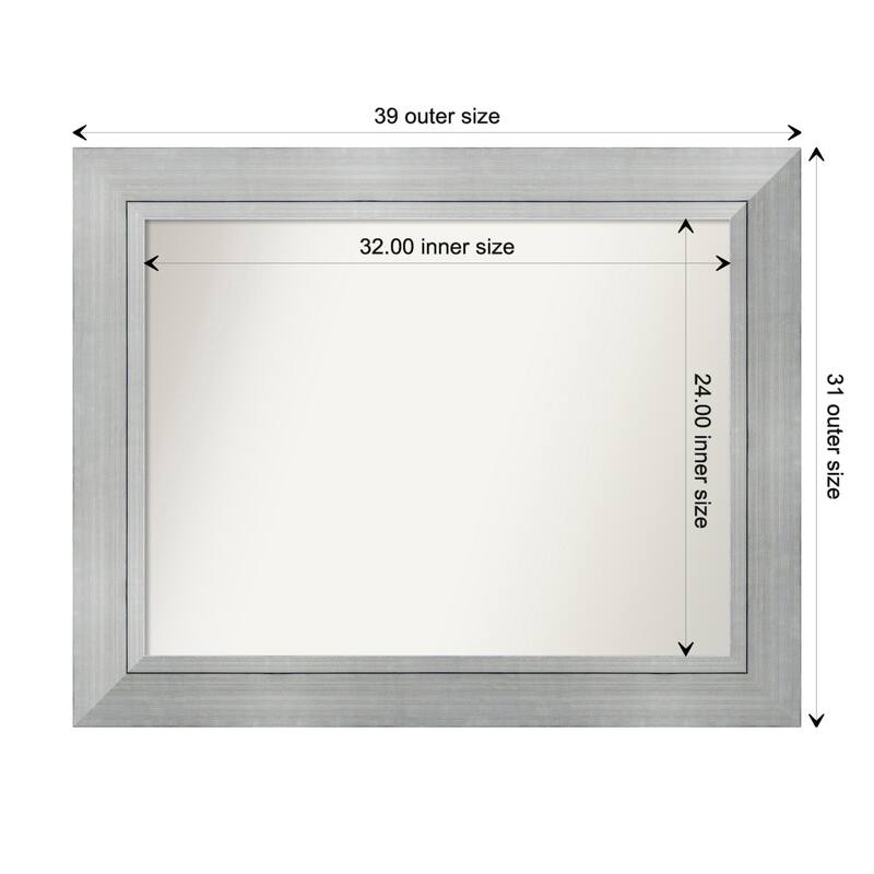Romano Silver Framed Non-Beveled Custom Wall Mirror, Bathroom Vanity Mirror - Outer Size: 39.25 x 31.25