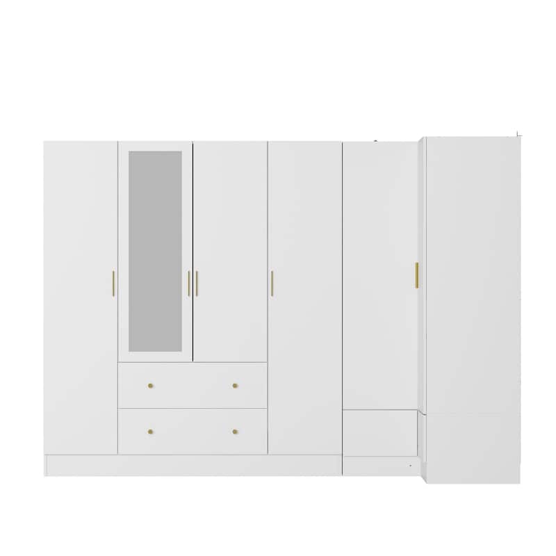 4 Door Wardrobe Large Storage Cabinet Armoire with Mirror and 2 Drawer