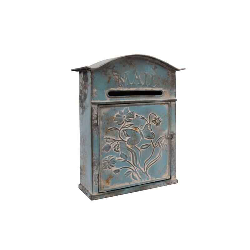 Distressed Blue Embossed Tin "Mail" Box
