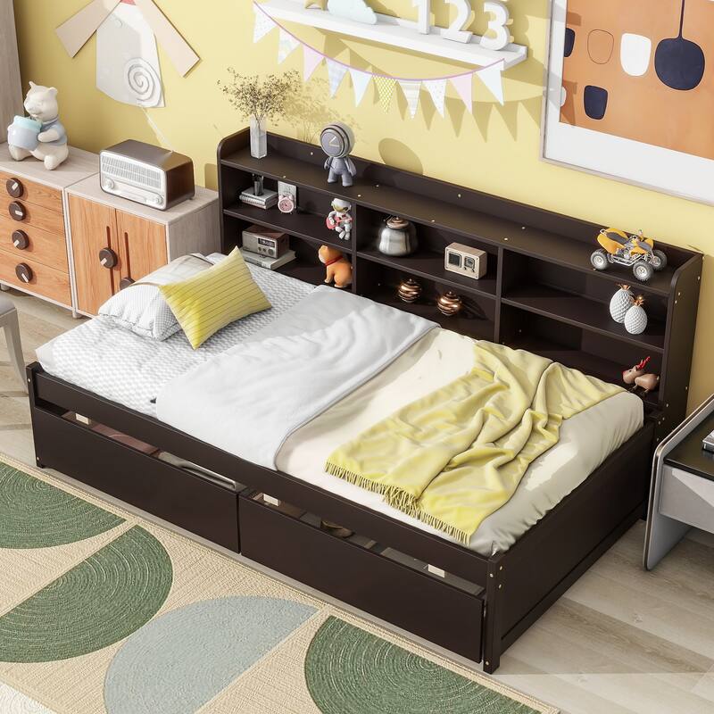 Bed with Side Bookcase and Drawers