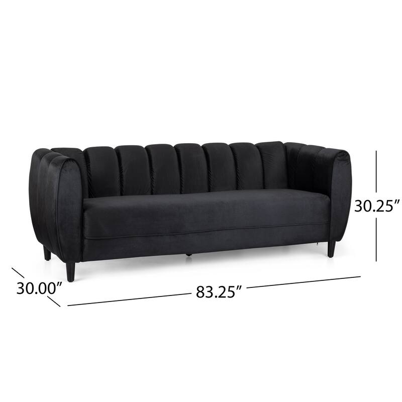 Orla Sofa, 83 Inch, Retro Channel Tufted Stitch Design, Black Velvet