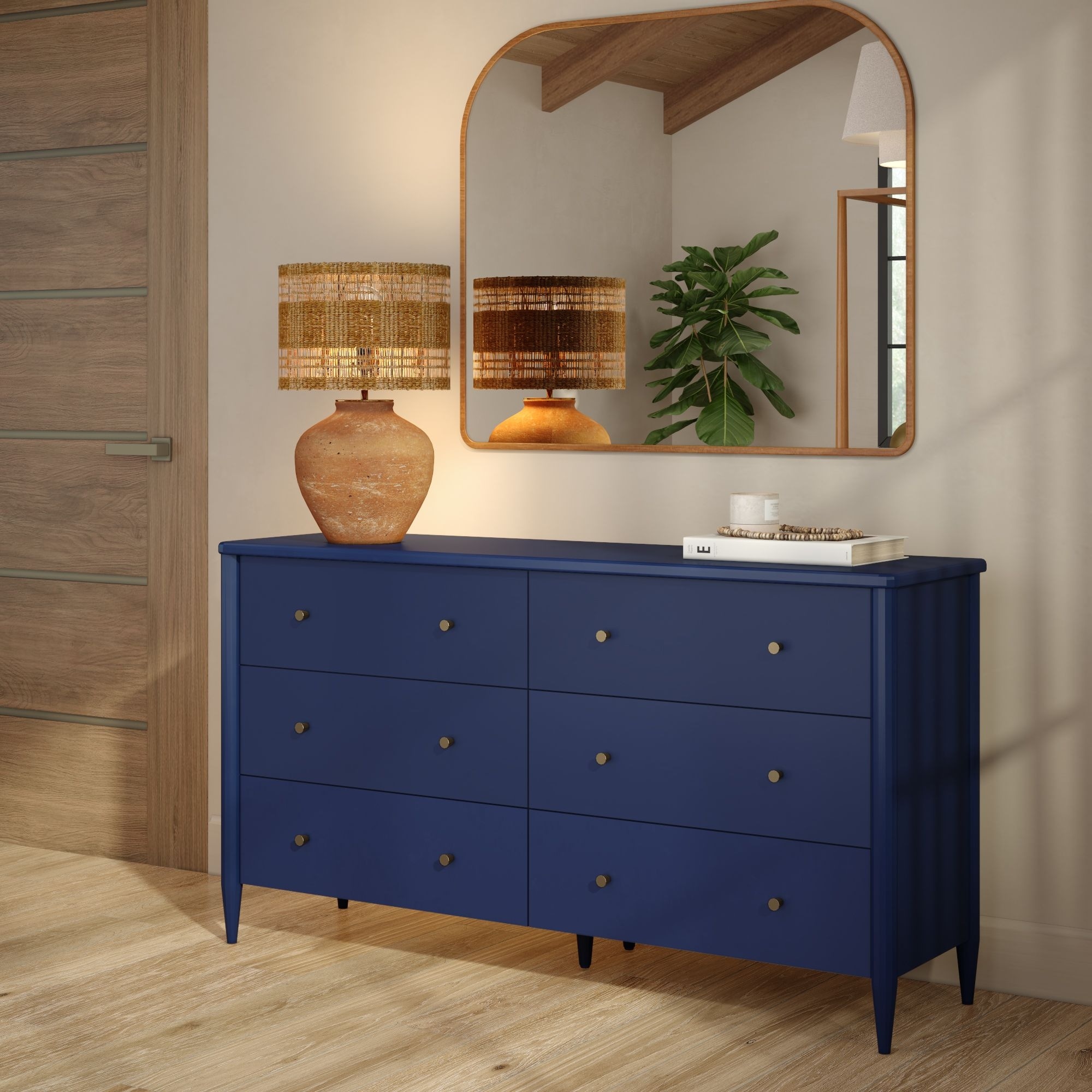 Harbor 6-drawer Solid Wood Dresser with Brass Knobs