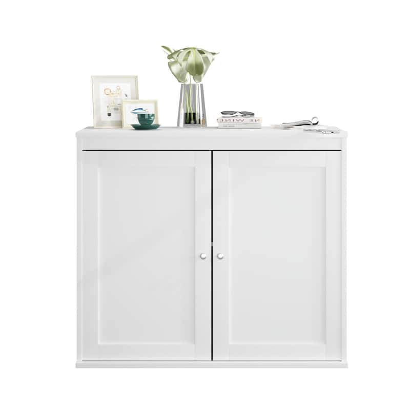 Anmytek White Storage Cabinet Double Door,Coffee Bar Cabinet with Adjustable Shelves