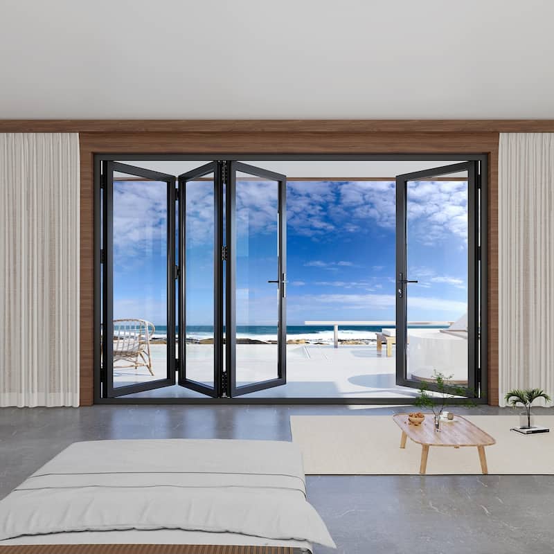 KaMic 120" x 96" 4-Panel Aluminum Patio Folding Door Left to Right-Outswing