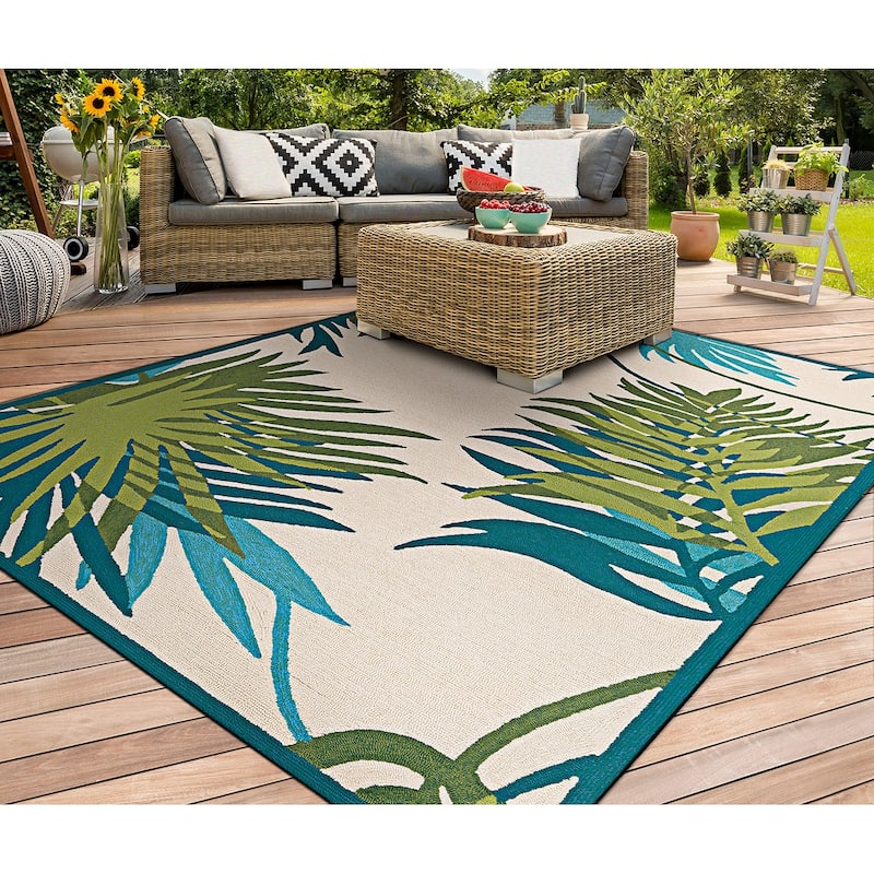 Miami Leaves Ivory- Green Indoor/ Outdoor Area Rug