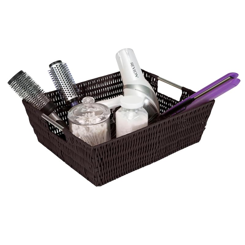 Simplify Shelf Storage Rattan Tote Basket in Charcoal