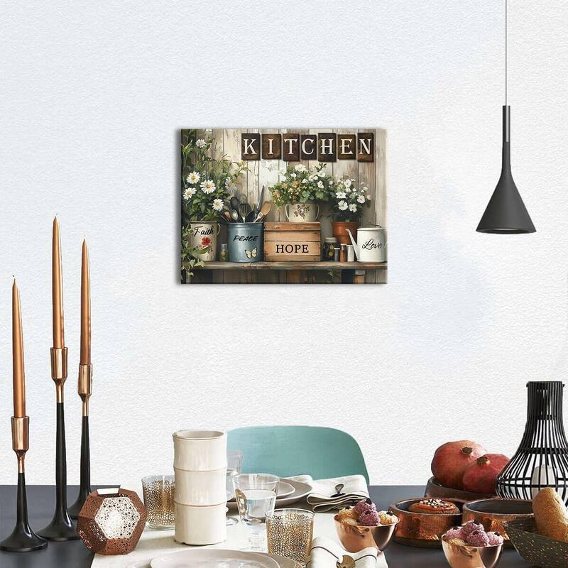 Faith Hope Love Still Life Picture Rustic Botanical Flower Painting