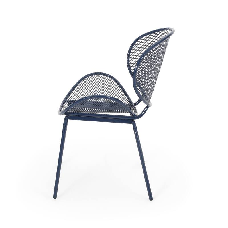 Roomfitters Elba Outdoor Curvaceous Iron Patio Chairs with Slat Design, Modern Metal Armchair, Set of 2