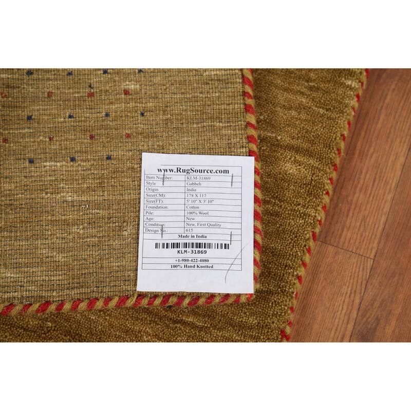 Tribal Gold Gabbeh Oriental Accent Rug Hand-Knotted Wool Carpet - 3'10"x 5'10"