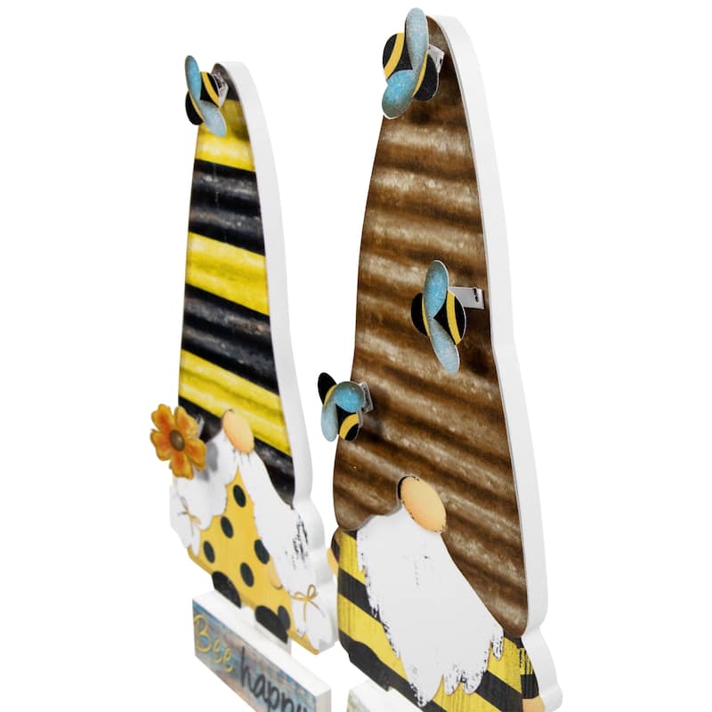 Bee Gnomes Wooden Garden Stakes - 24" - Set of 2