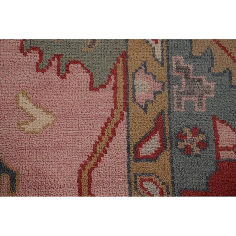 Pink Oushak Area Rug Handmade Transitional Floral Wool Carpet - 9'0"x 12'0"