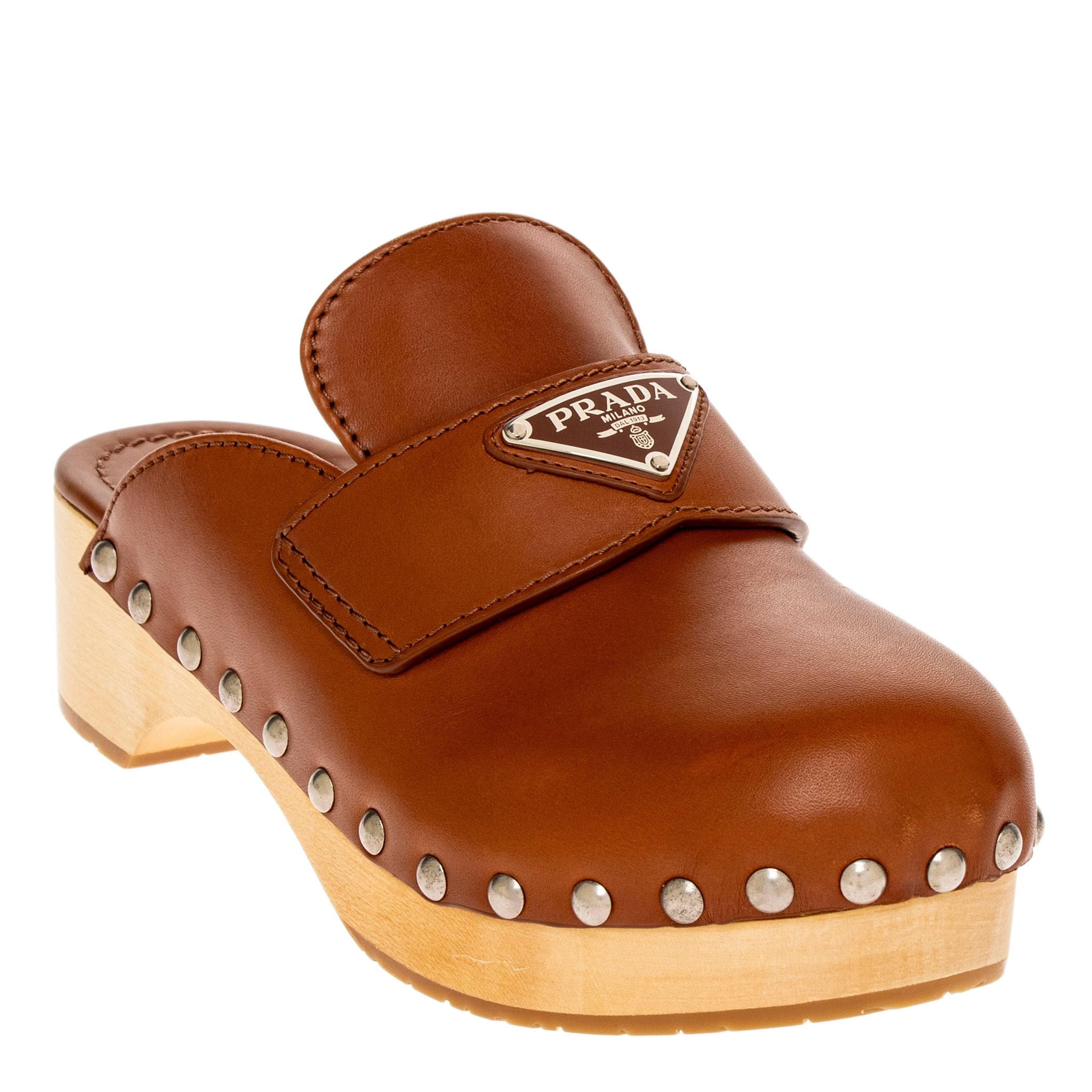 Prada Studded Leather Clogs - Overstock - 43005275