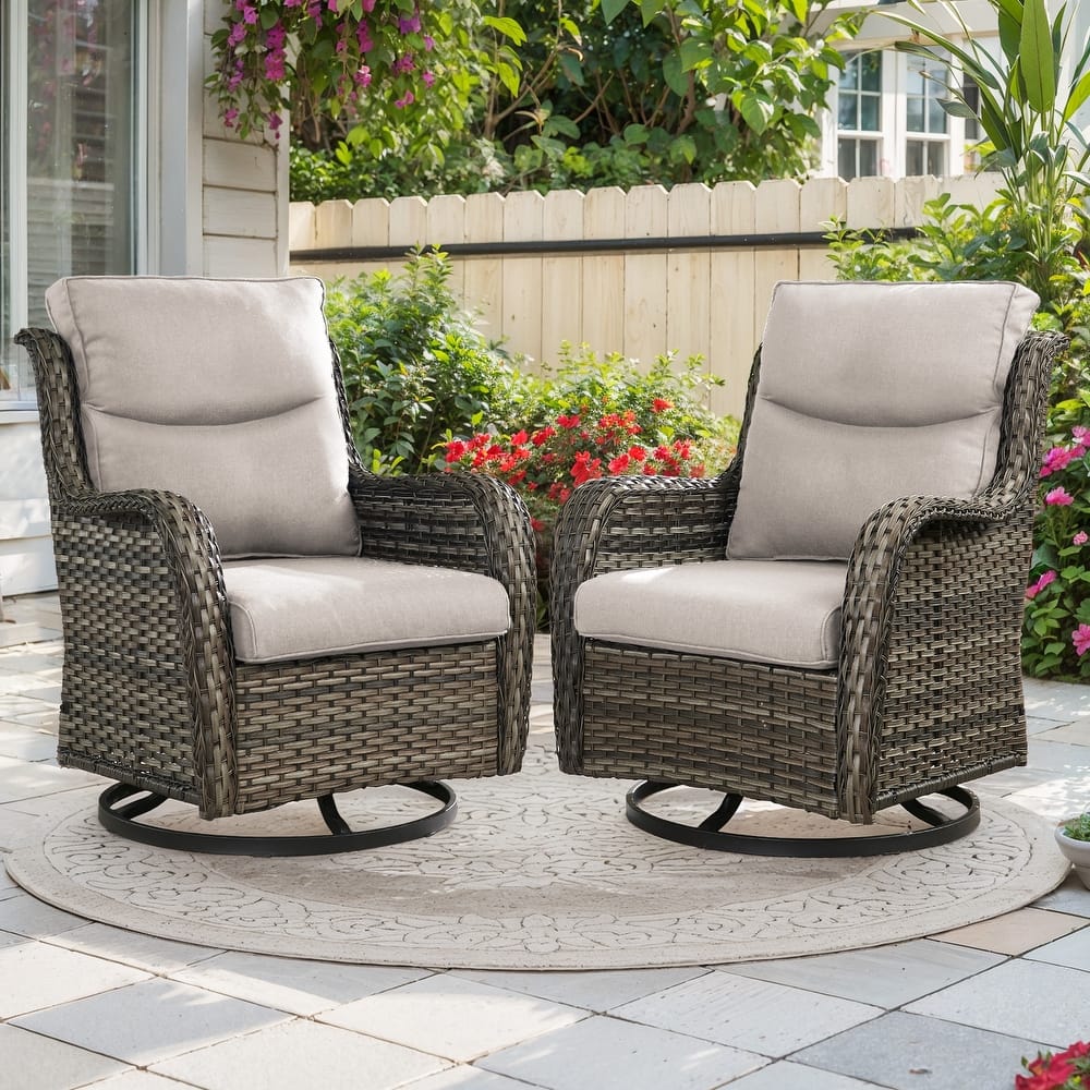 Outdoor Swivel Rocker Patio Wicker Chair with Thick Cushions
