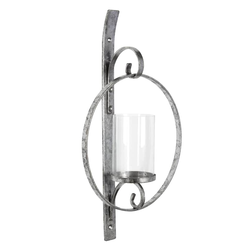 Kate and Laurel Doria Round Glass and Metal Wall Sconce - 12x22 - Silver