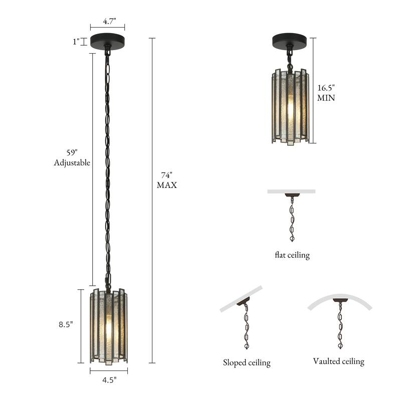 Tifany Modern 1-Light Cylinder Pendant Black Colored Glass Mini Kitchen Island Light - 4.5'' D x 8.5'' H