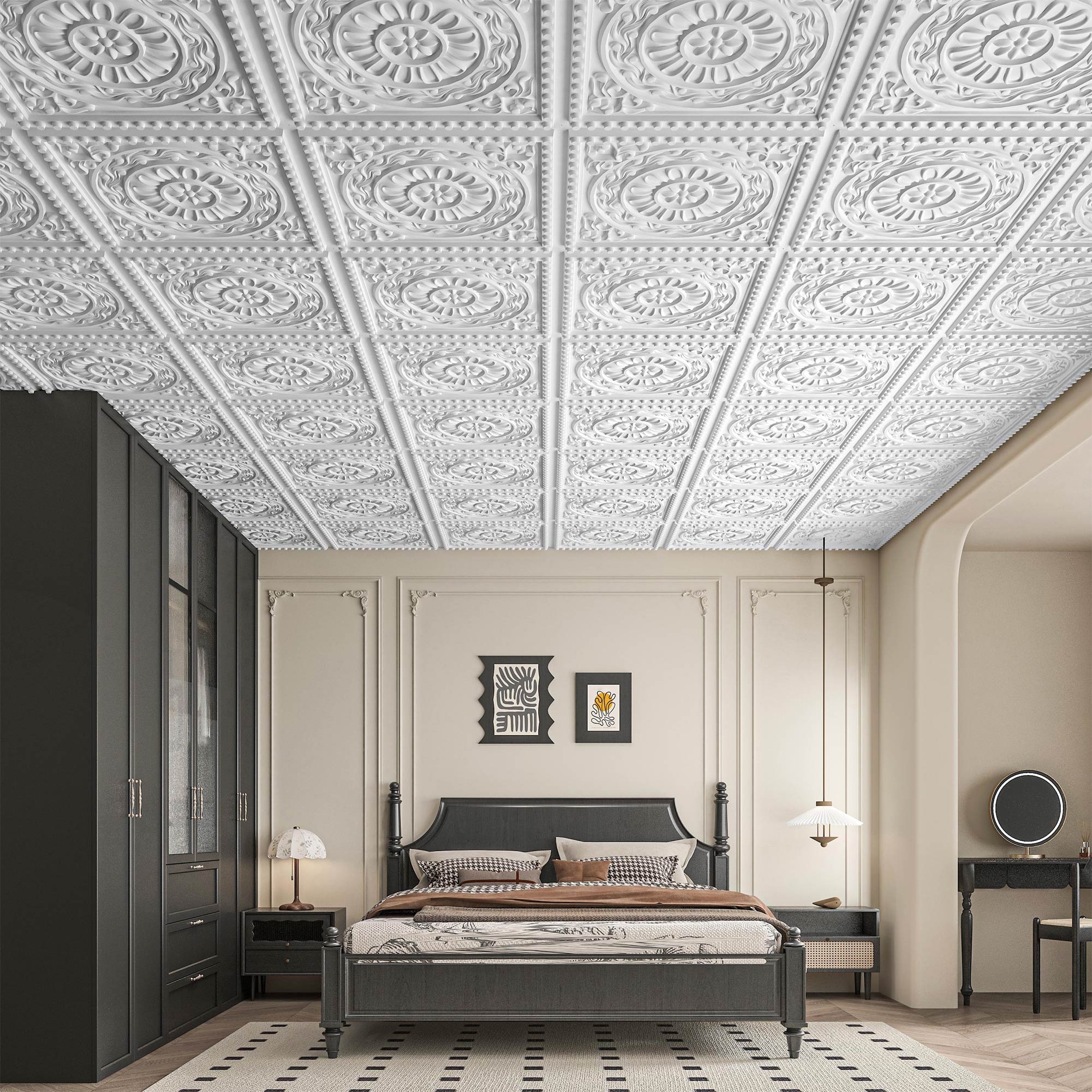 Art3d PVC 3D Raised Carved Floral Ceiling & Wall Panels 24"x24"