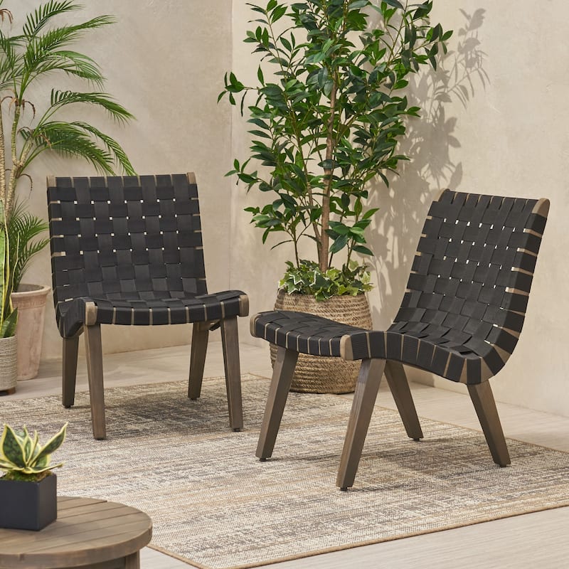 Charlotter Outdoor Rope and Acacia Wood Outdoor Lounge Chairs by Christopher Knight Home - Black + Grey