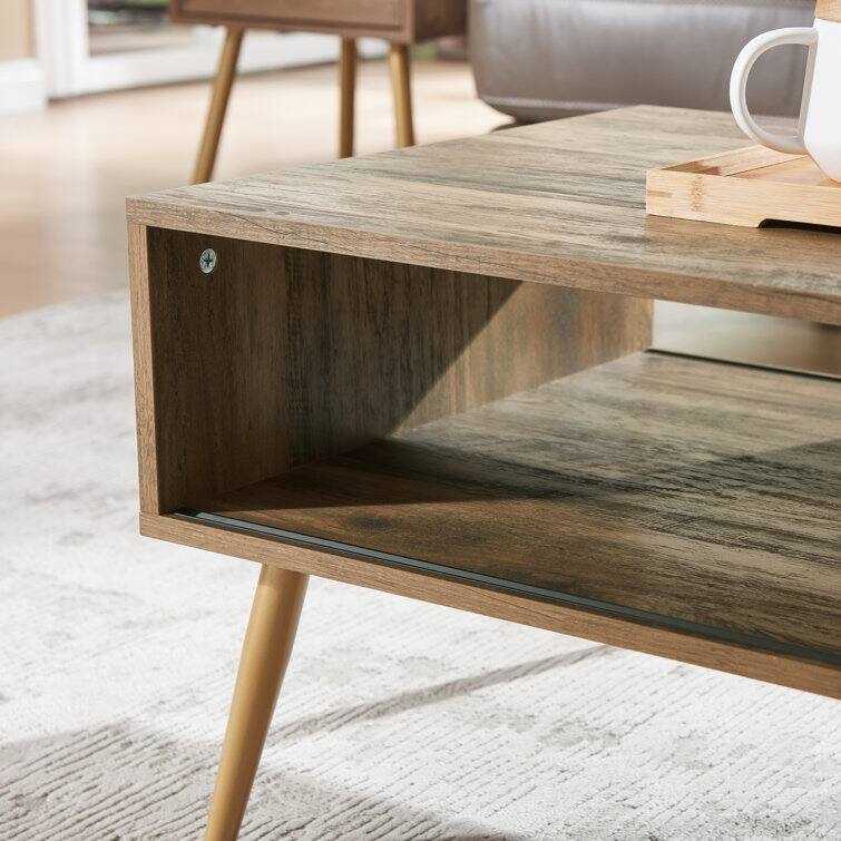 42" W Wood Rectangular Coffee Table with Storage Shelf and Drawer