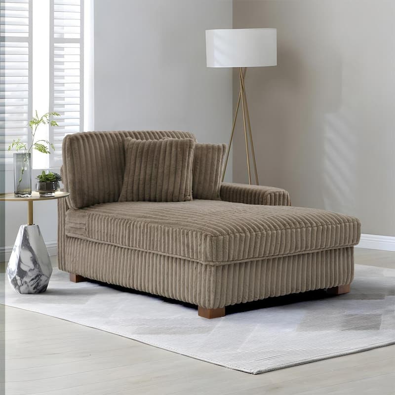 Modern Cotton Flannel Indoor Chaise Lounge Couch with Pillows - Light Brown - Rigt Facing
