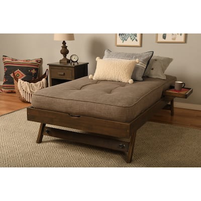 Somette Boho Pop Up Bed in Rustic Walnut Finish with Mattress and Tray