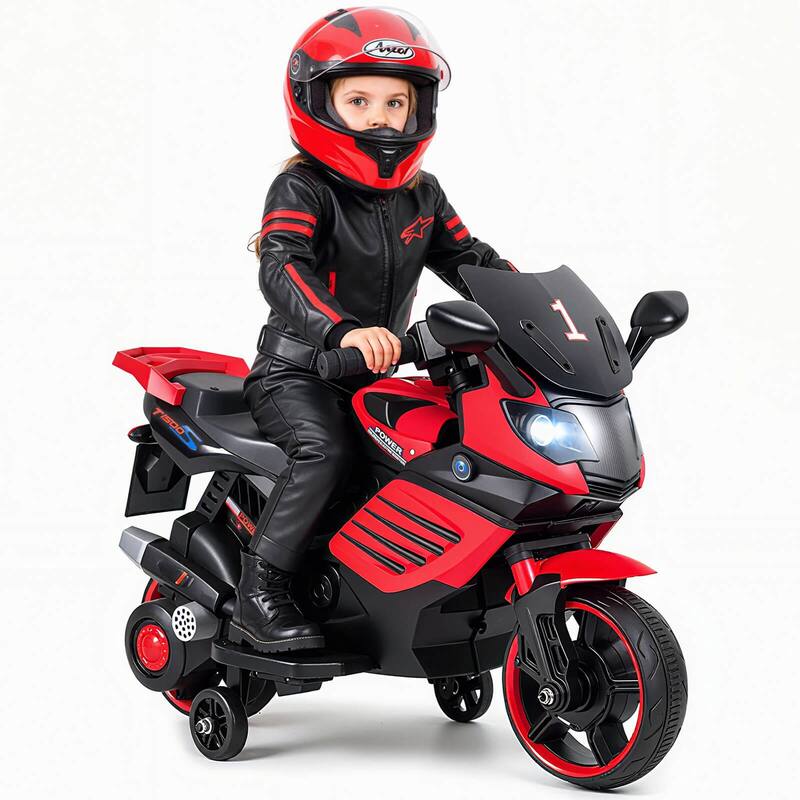 Costway 6V Kids Motorcycle with Music, Horn, Detachable Training