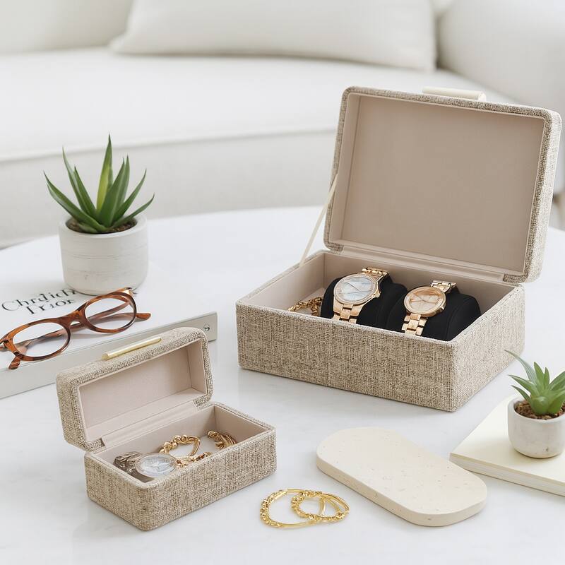 Fabric Organizer Box with Lid Modern (Set of 2) - 9" Brown - 9" x 7" x 4"