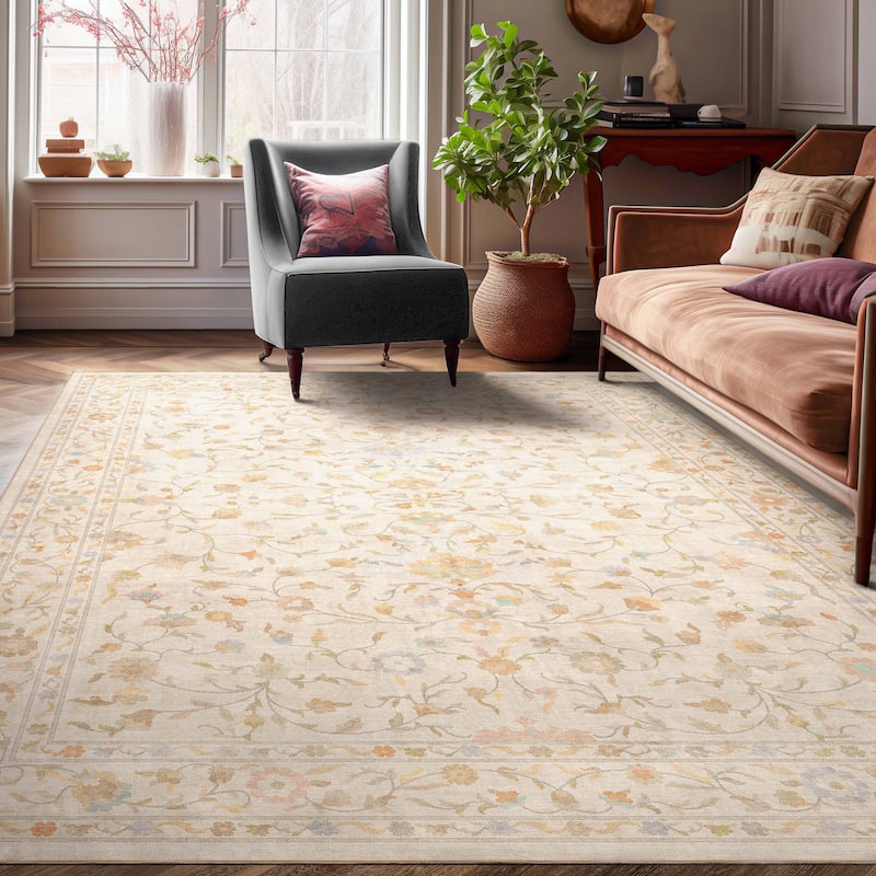 Well Woven Apollo Serapi Yazd Traditioal Floral Flat-Weave Area Rug - 9'10" x 13' - Beige