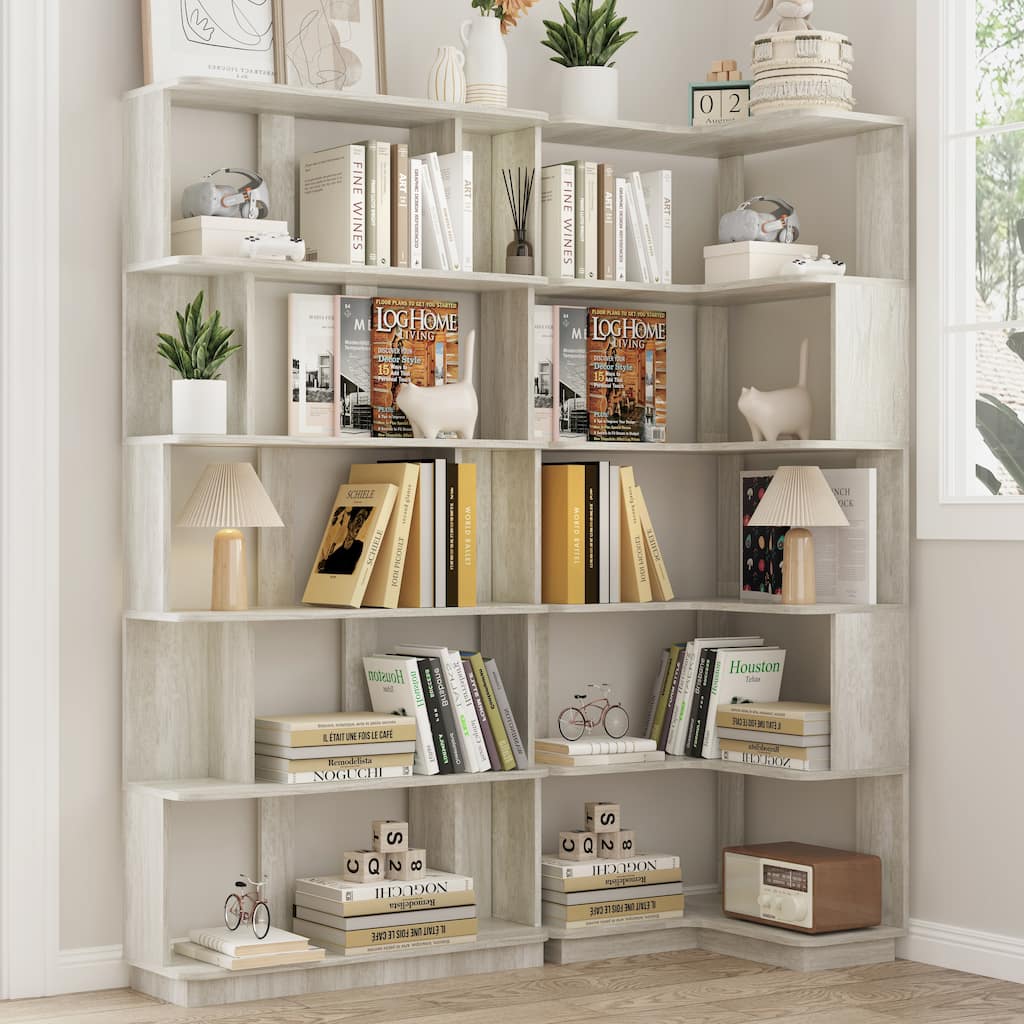 Set Of 2 Free Combination Bookcase Space Saving Corner Bookshelf, L-Shaped Bookcase + I-Shaped Bookcase