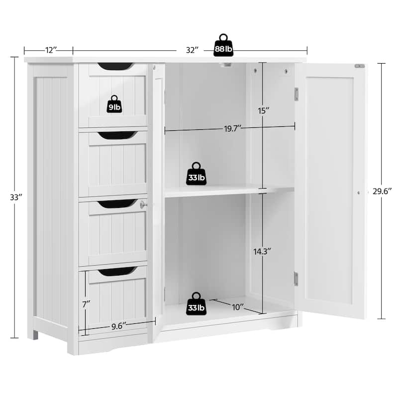 Yaheetech Bathroom Storage Cabinet with Adjustable Shelf, White