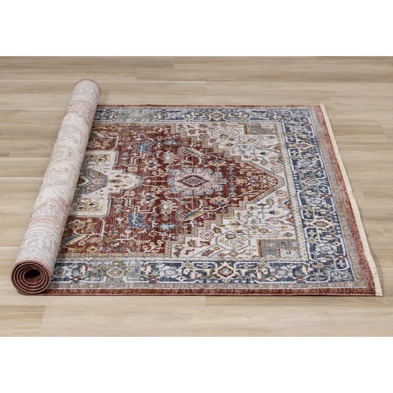 Alpine Rug Co. Red Cream Gold Classic Medallion Area Rug