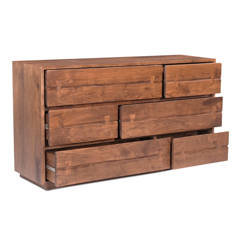 NADAAL STUDIOS Sterling Dresser, Six Drawer Solid Acacia with Live Edge and Butterfly Joinery, Brown