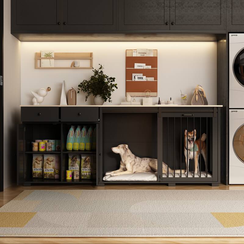 Storage Sideboard with Pet House Modern Home Essential in Black/White