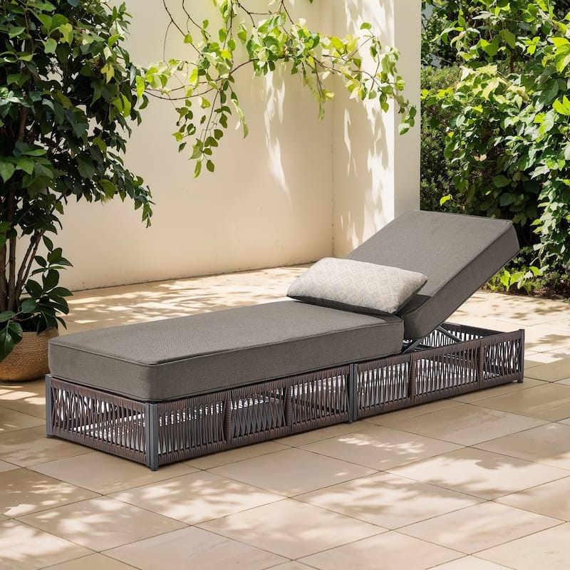 ArcoBay Brown Wicker Outdoor Patio Chaise Lounge with 5-Inch Thick Cushions