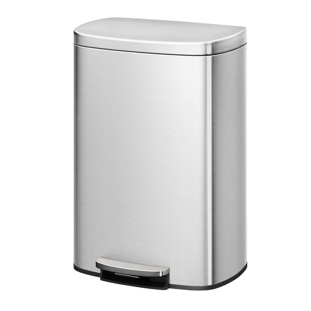 13 Gallon Step-on Stainless Steel Kitchen Trash Can, Rustproof Garbage Can with Lid