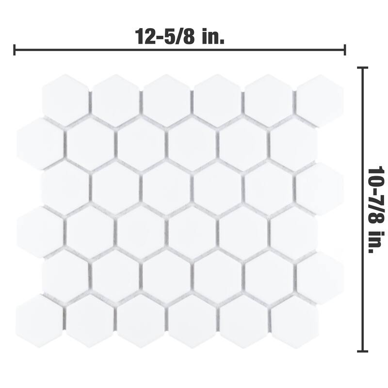 Merola Tile Hudson Due 2" Hex Matte White 10-7/8" x 12-5/8" Porcelain Mosaic Floor and Wall Tile