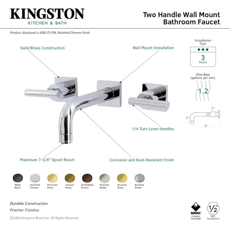 Manhattan Two-Handle 3-Hole Wall Mount Bathroom Faucet