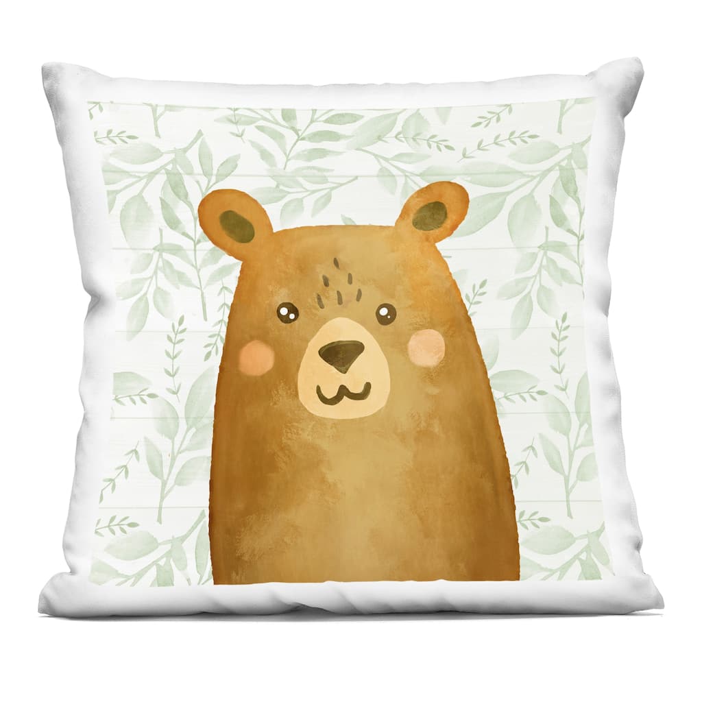 Stupell Joyful Bear on Botanicals Decorative Printed Throw Pillow Design by Kim Allen