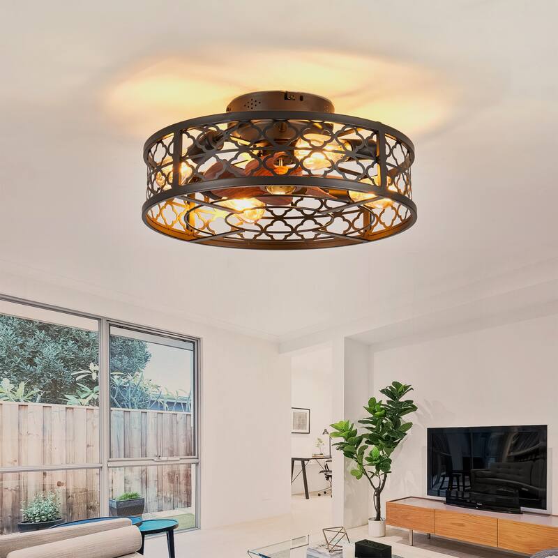 20" Flower Style Iron Ceiling Fans With Remote Control,Ceiling Fan 6 Speed Reversible with Remote Control,Flush Mount Caged