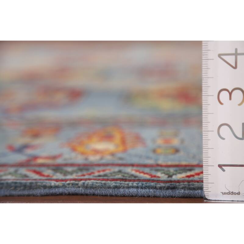 Hand Knotted Oriental 100% Wool Carpet Traditional All-Over Navy Blue & Blues Kazak Area Rug - 9' 8'' X 6' 9''