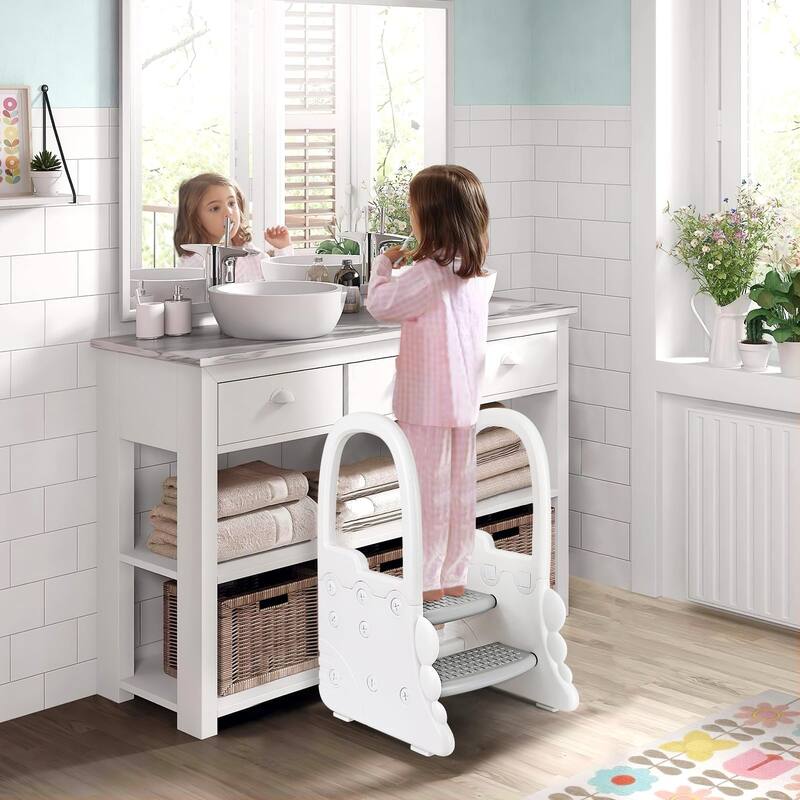 2-Tier Step Stool for Kids, Toddler Step Stool for Bathroom Sink - White