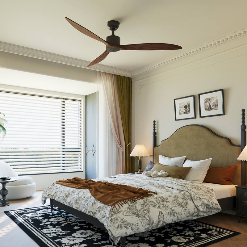 Walnut Ceiling Wood Fan with Remote, 6 Speeds,for All Seasons,Bedroom,Balcony,study