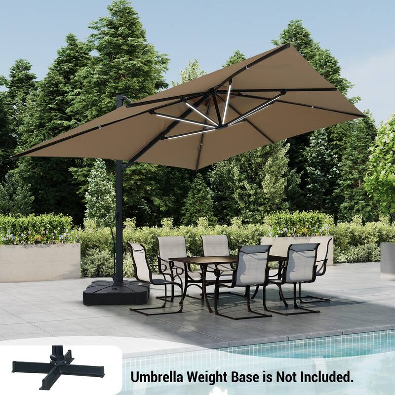 13ft Aluminum 2-Top Rectangular Cantilever Market Umbrella with LED Lights