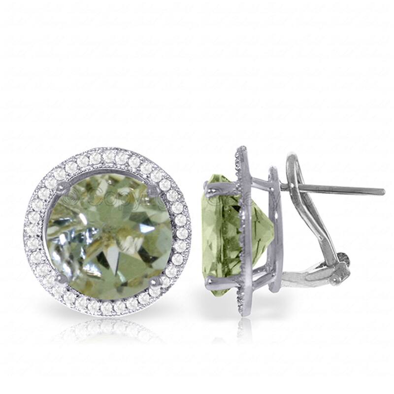 10.4 Carat 14K Solid Gold French Clips Earrings Diamond Green Amethyst - White