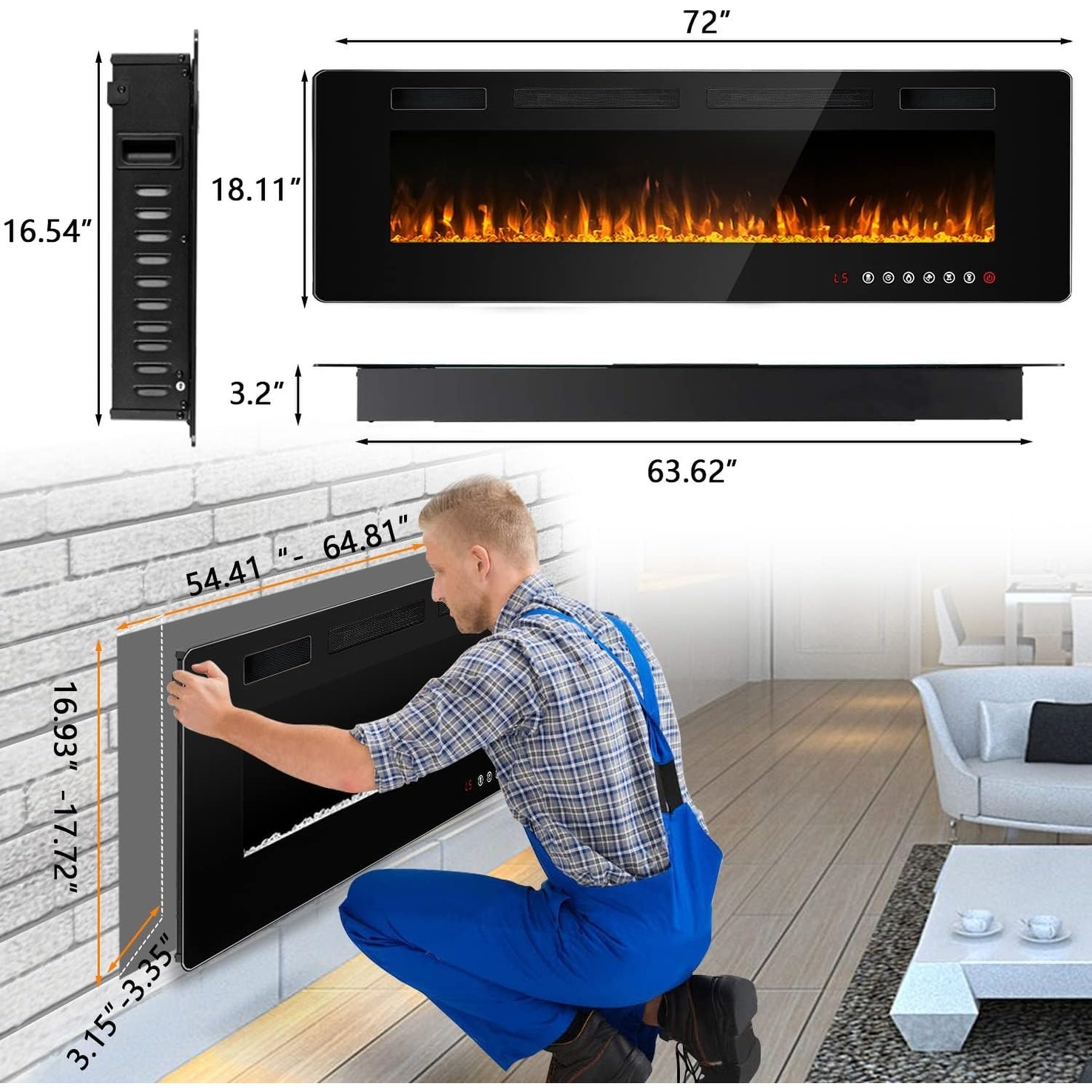 Bossin 30 to 72 inch Electric Fireplace Ultra-Thin and
