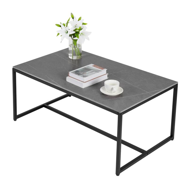 Sintered Stone Top Rectangle Coffee Table - 23.6" D x 39.4" W x 16.5" H