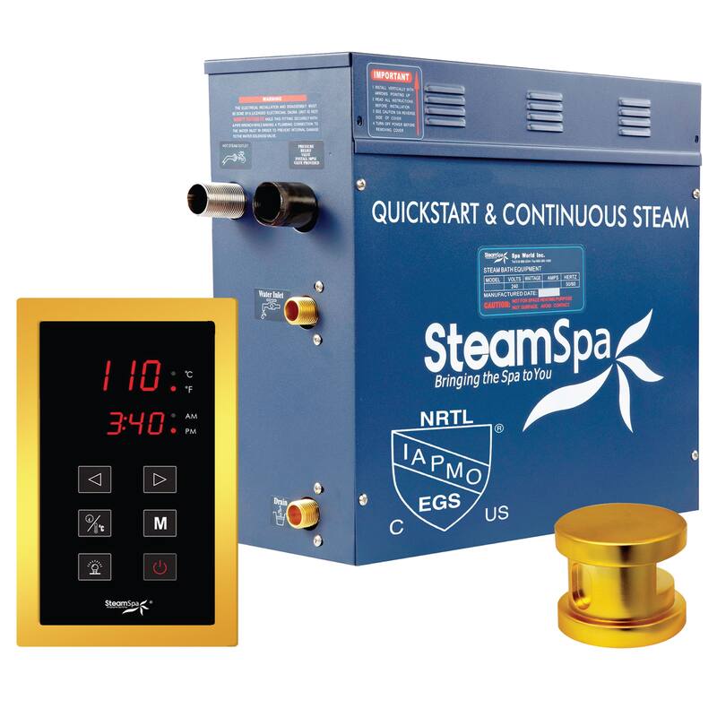SteamSpa Oasis 9 KW QuickStart Acu-Steam Bath Generator Package with - Gold